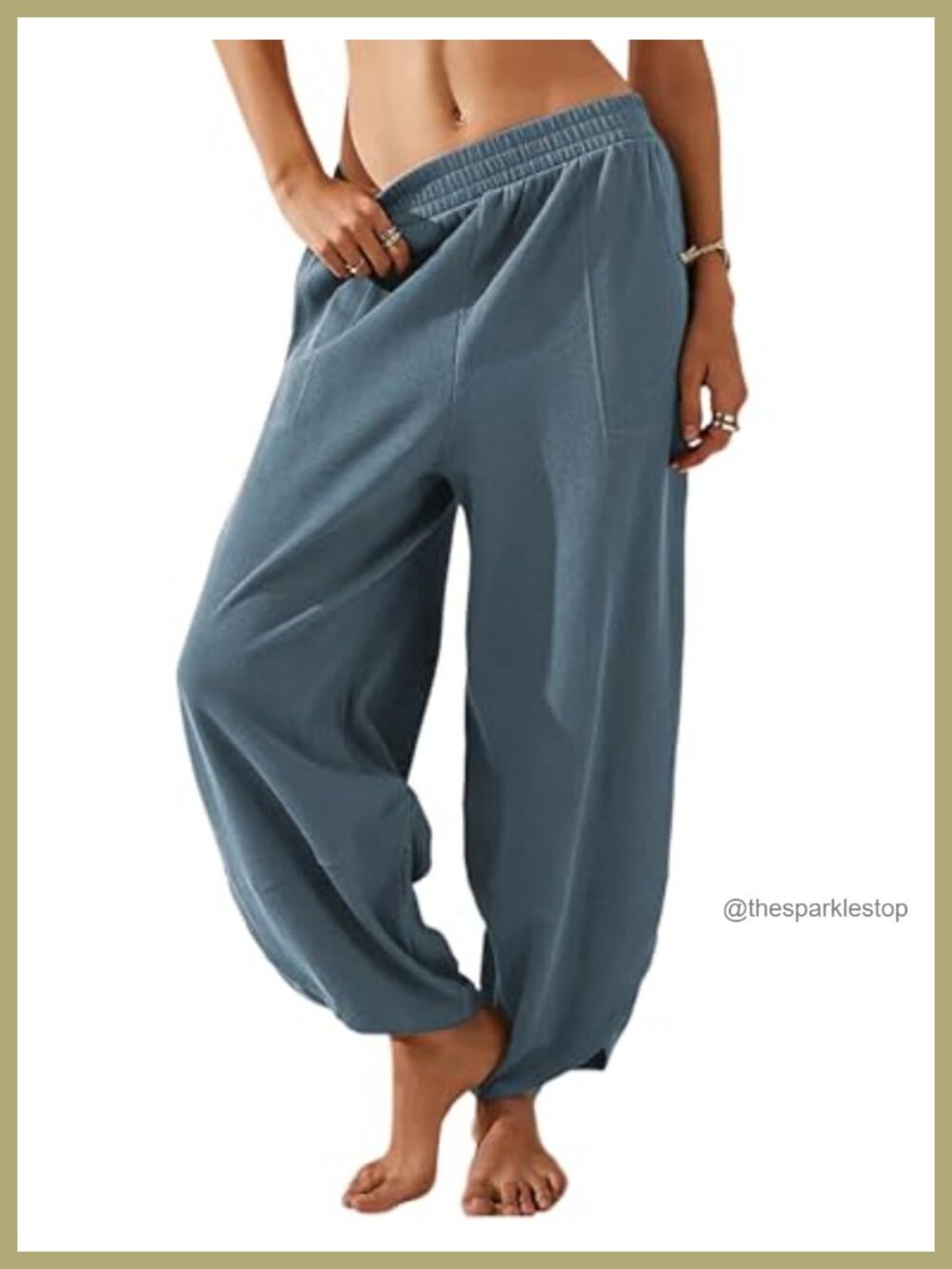 Wide Leg Palazzo Harem Pants Elastic Waist Pockets Casual Boho
